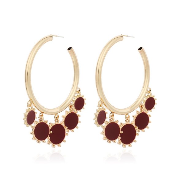 Red Exotics Circles Drop Hoop Earrings - Picture 4 of 8